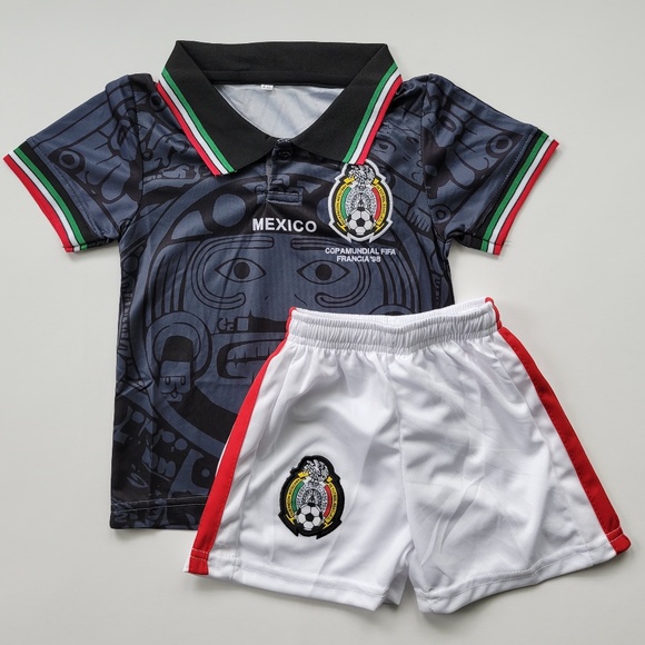 Kids Mexico 1998 World Cup uniform black jersey set - Picture 1 of 4